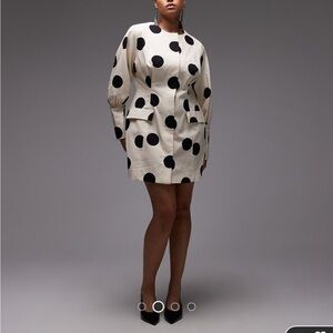 ASOS Curve Beige and Black Polka Dot Long Sleeve Dress